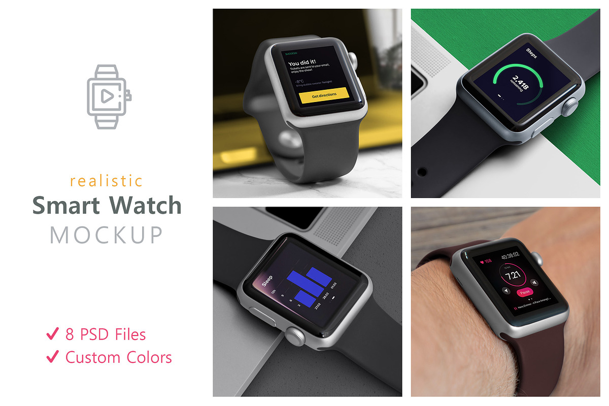 Realistic Smart Watch Mockups in Mobile & Web Mockups - product preview 8