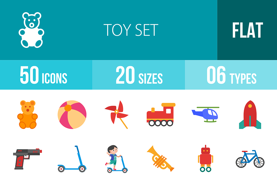 50 Toy Set Flat Multicolor Icons in Graphics - product preview 8