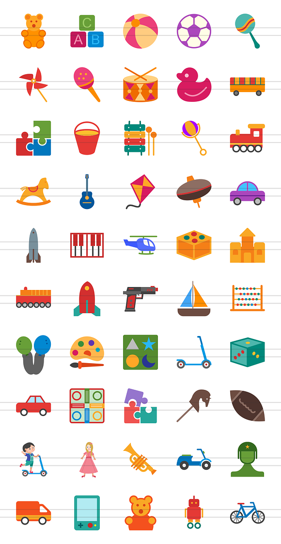 50 Toy Set Flat Multicolor Icons in Graphics - product preview 1