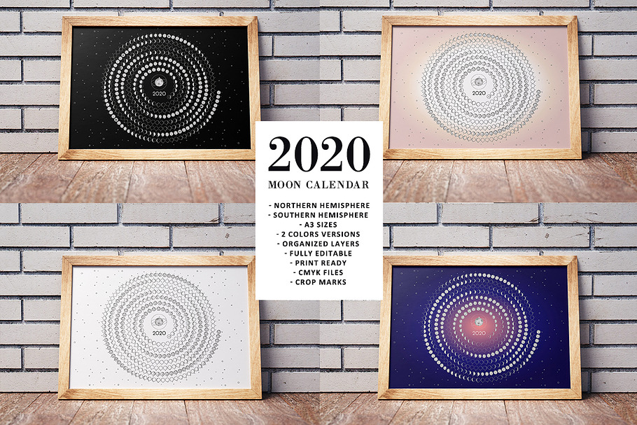 Moon Calendar 2020 in Stationery Templates - product preview 8