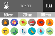50 Toy Set Flat Shadowed Icons