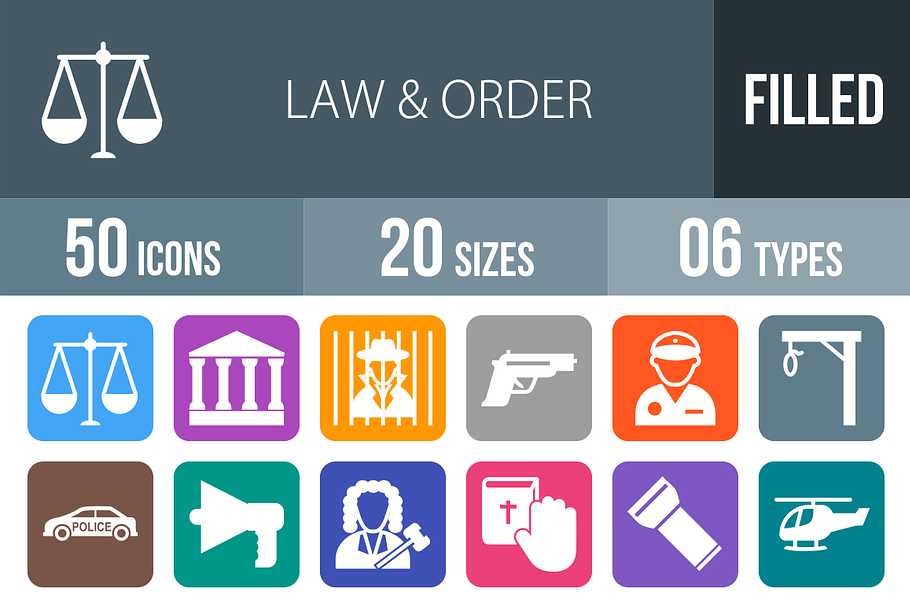 50 Law&Order Flat Round Corner Icons