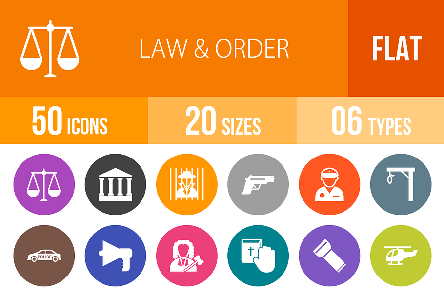 50 Law & Order Flat Round Icons