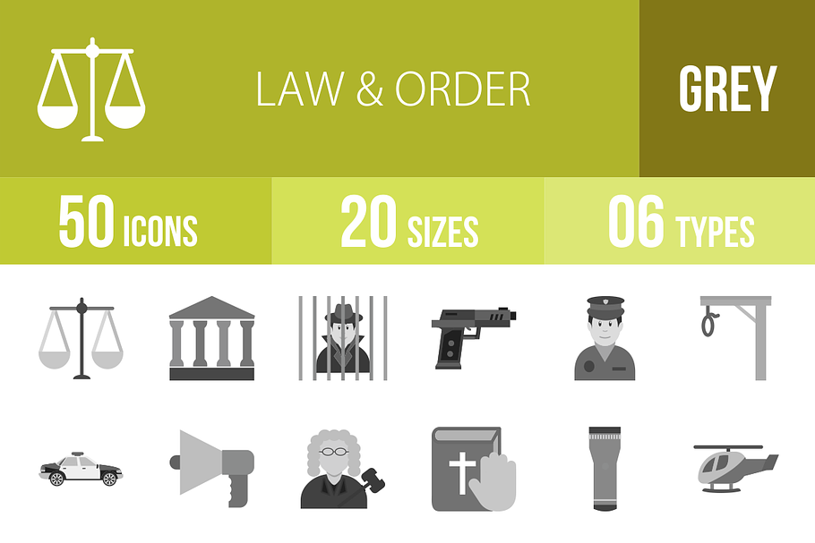 50 Law & Order Greyscale Icons