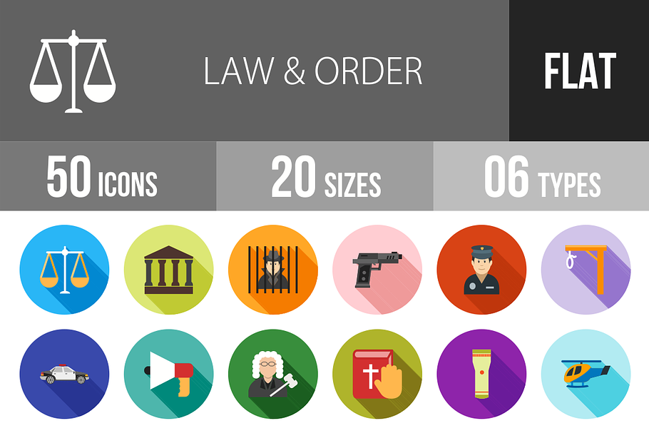 50 Law & Order Flat Shadowed Icons