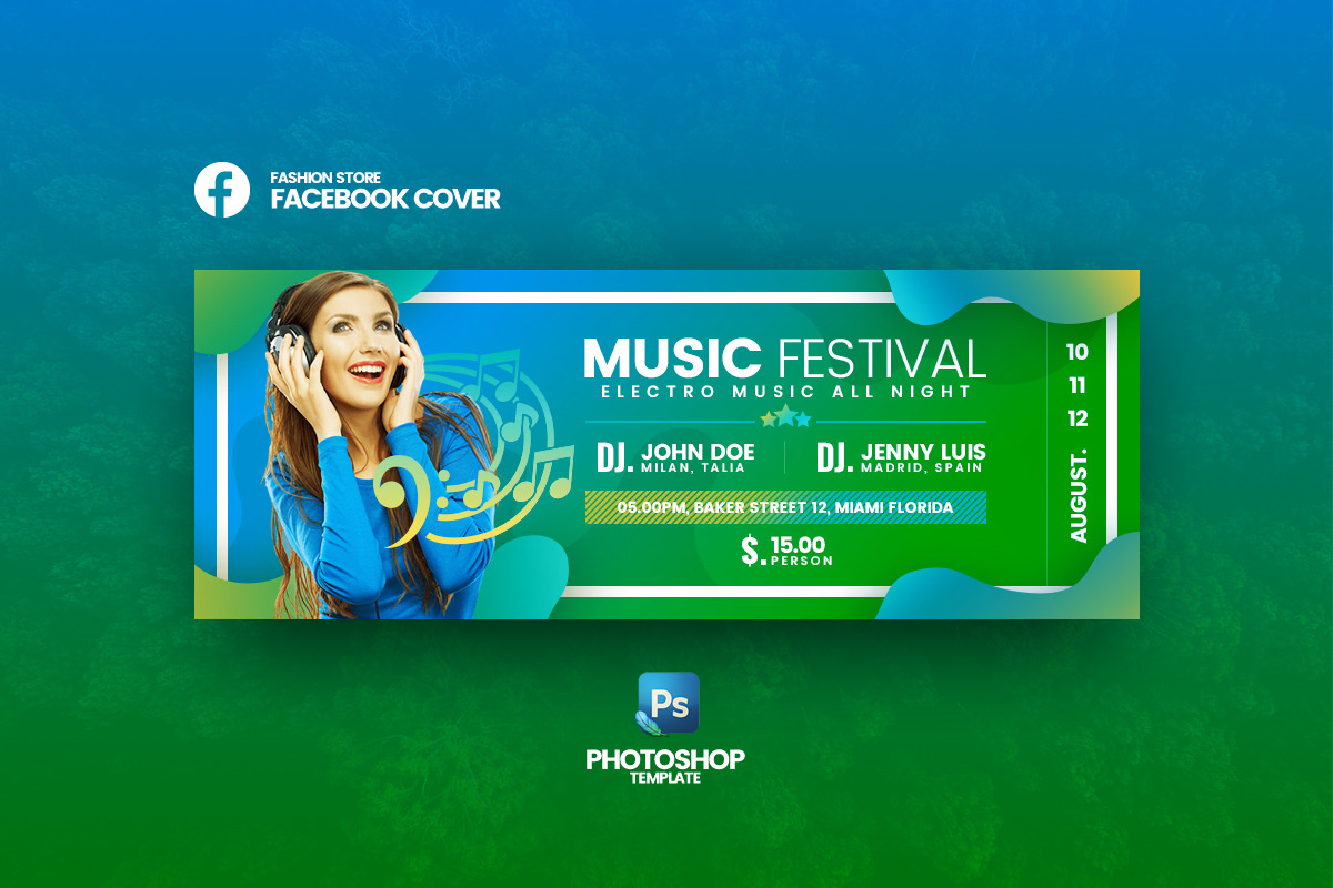 Music Festival FB Cover Template in Facebook Templates - product preview 8