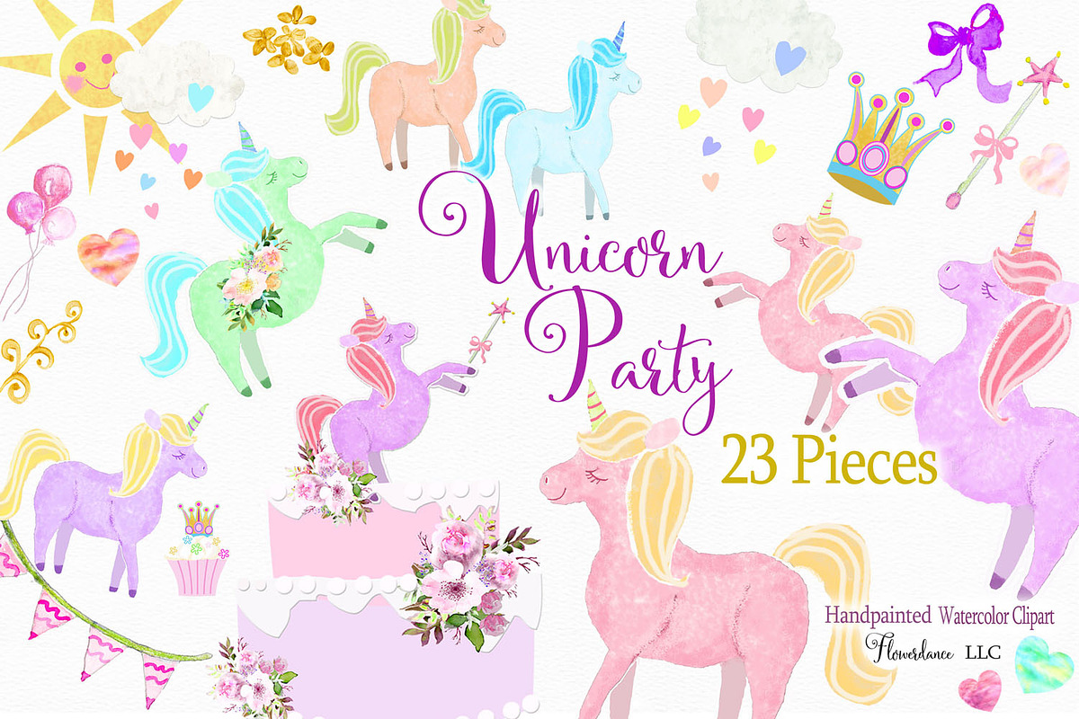 Watercolor Unicorn Clipart in Illustrations - product preview 8