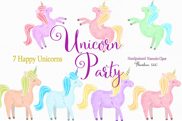 Watercolor Unicorn Clipart in Illustrations - product preview 1
