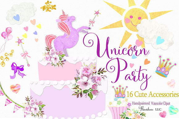 Watercolor Unicorn Clipart in Illustrations - product preview 2