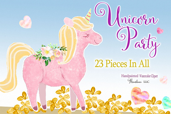 Watercolor Unicorn Clipart in Illustrations - product preview 4