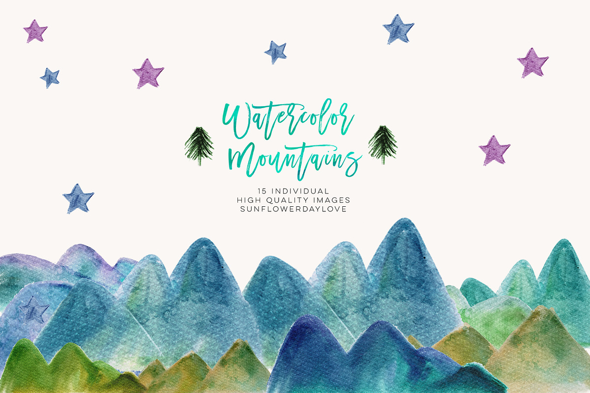 Watercolor Mountain Borders Clip Art in Illustrations - product preview 8