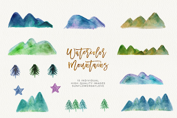Watercolor Mountain Borders Clip Art in Illustrations - product preview 1