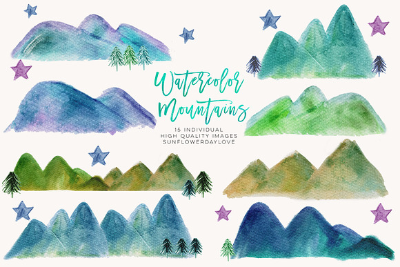 Watercolor Mountain Borders Clip Art in Illustrations - product preview 2