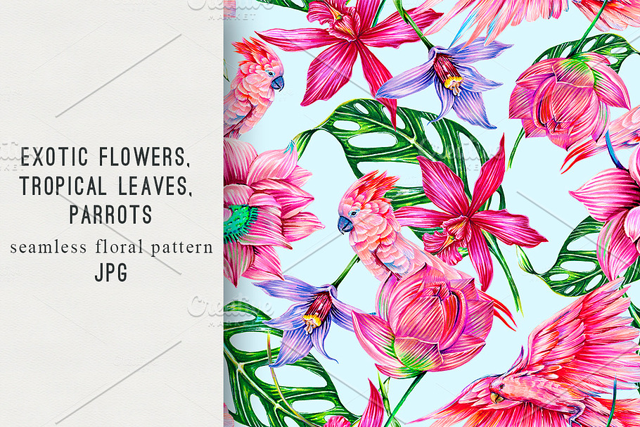 Exotic flowers,lotus,leaves pattern in Patterns - product preview 8