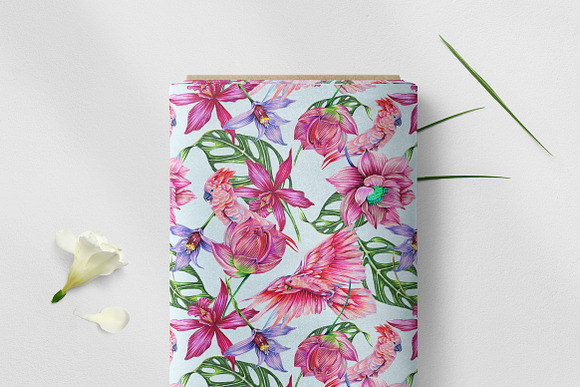 Exotic flowers,lotus,leaves pattern in Patterns - product preview 1