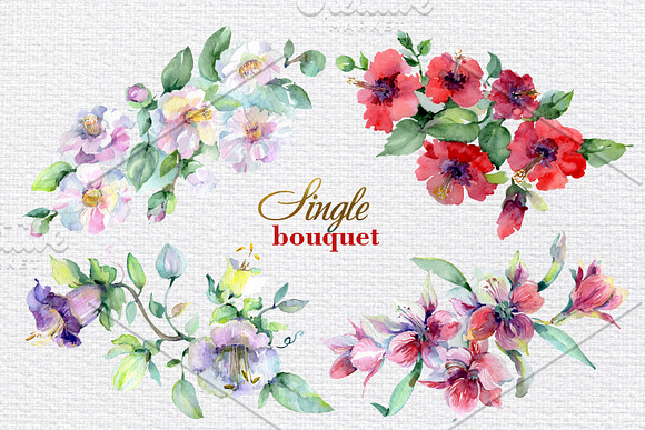 Bouquet of bright dreams watercolor in Illustrations - product preview 7