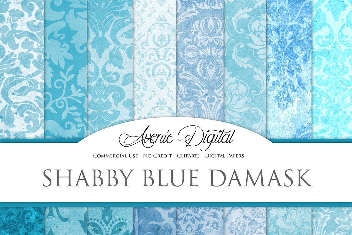Shabby Chic Blue Damask Textures in Textures - product preview 8