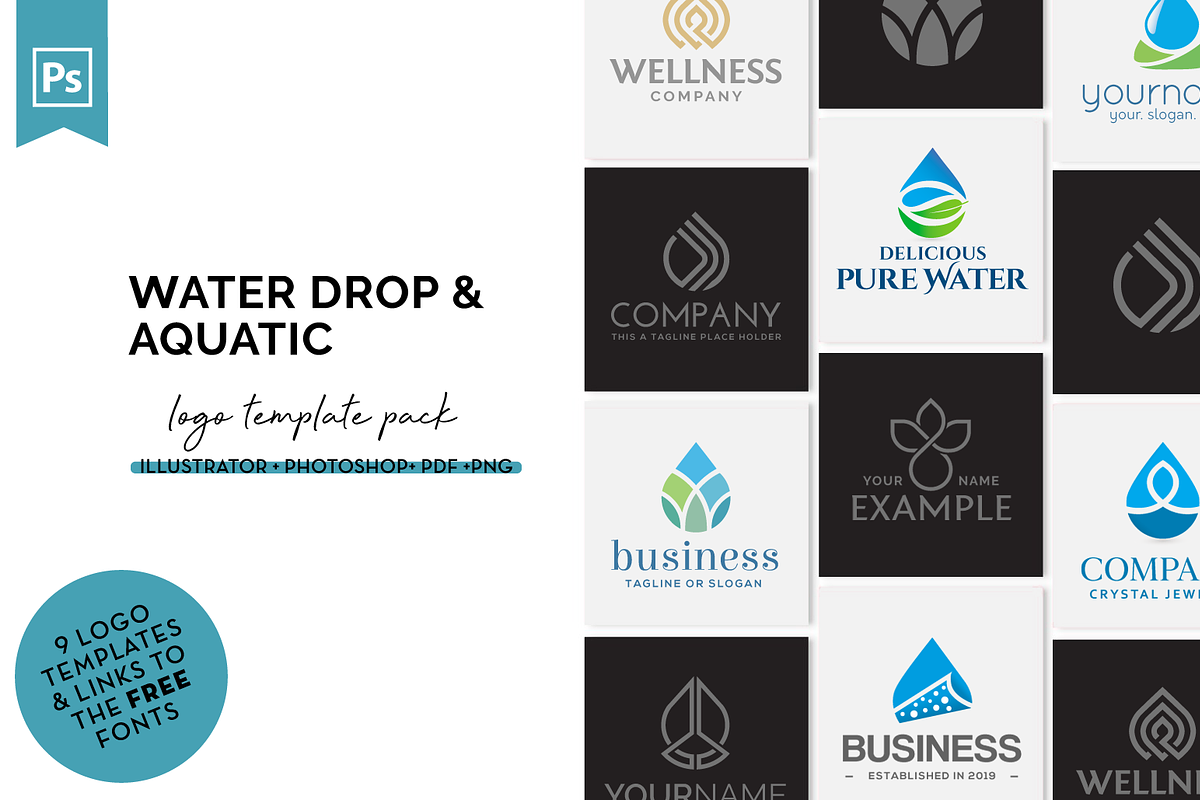 Water Drop & Aquatic Logo Set in Logo Templates - product preview 8