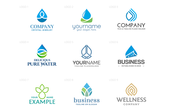 Water Drop & Aquatic Logo Set in Logo Templates - product preview 1
