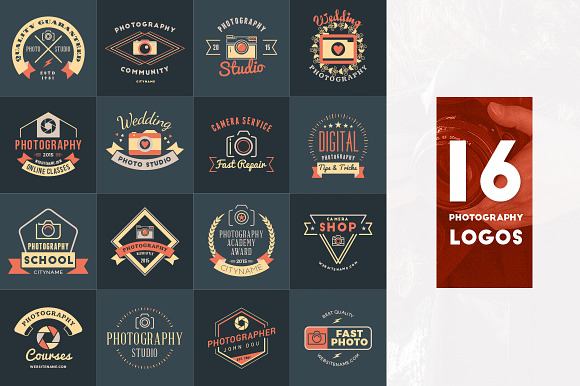 Set of 16 Photography Logos in Logo Templates - product preview 1
