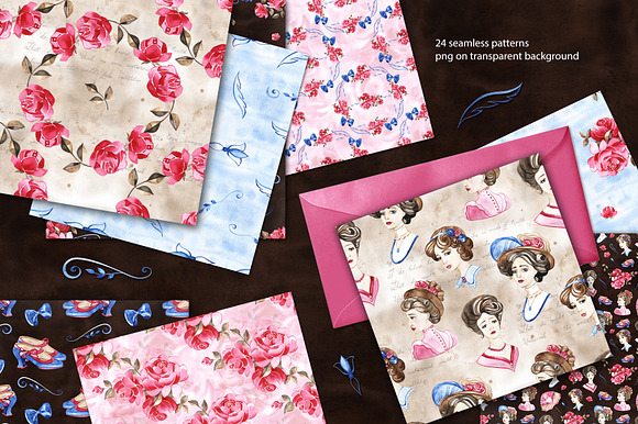 1900's. Watercolor seamless patterns in Patterns - product preview 1