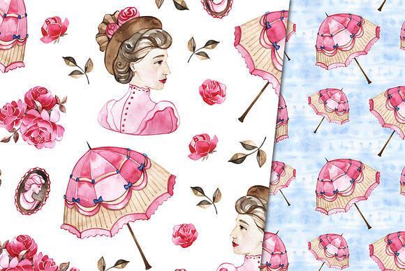 1900's. Watercolor seamless patterns in Patterns - product preview 6