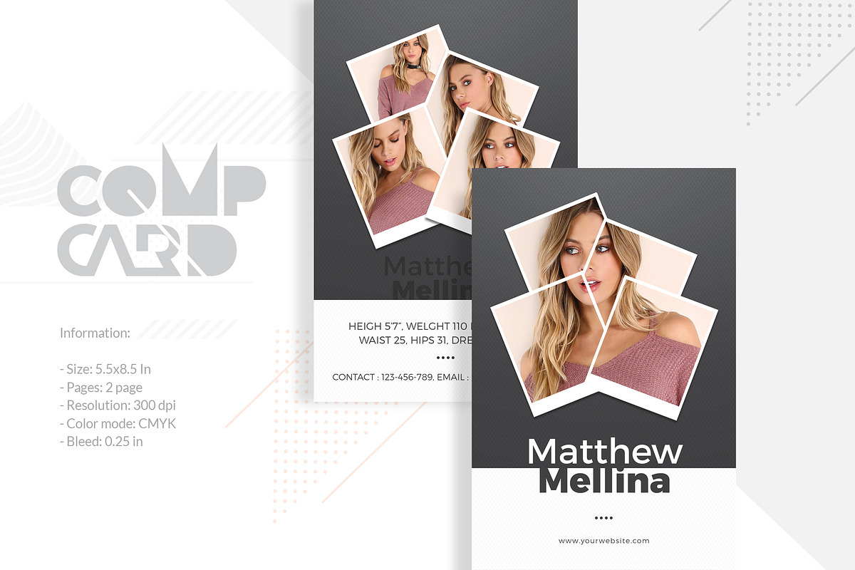 Fashion Model comp card Template in Card Templates - product preview 8