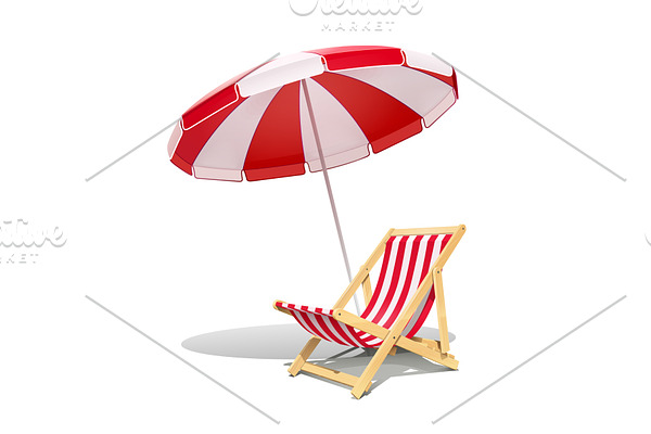Beach chaise longue and sunshade.