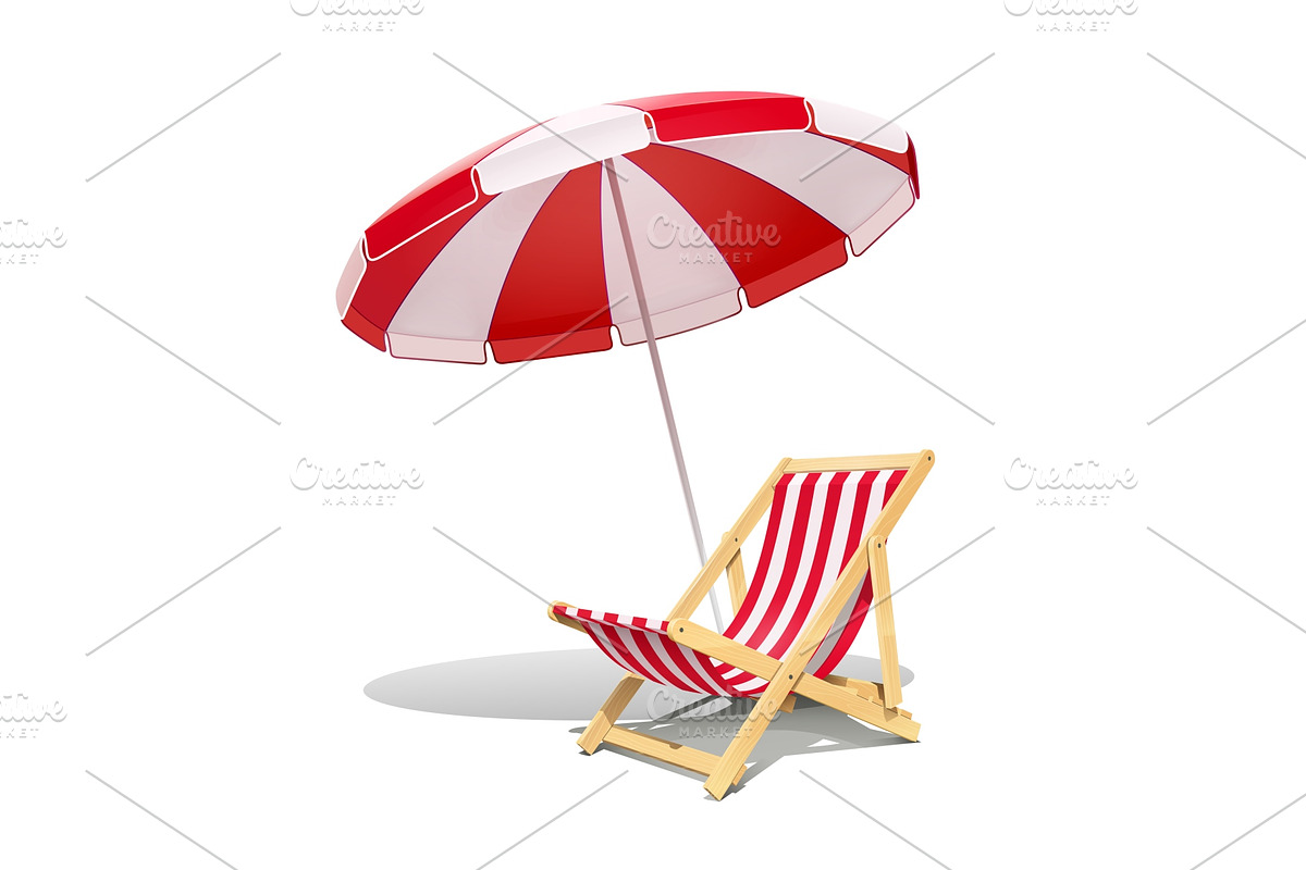 Beach chaise longue and sunshade. in Illustrations - product preview 8