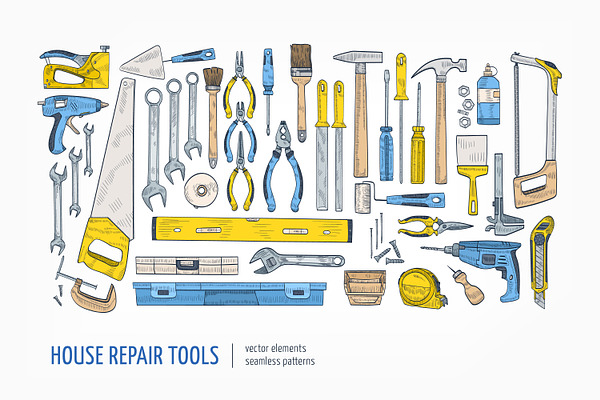 Home repair tools set and seamless