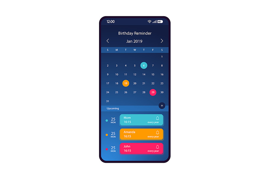 Birthday reminder interface in Mobile & Web Mockups - product preview 8