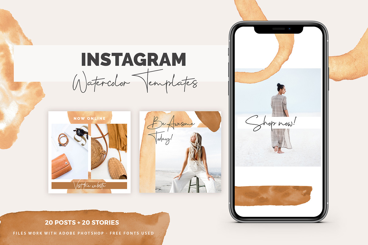 Instagram Watercolor Posts + Stories in Instagram Templates - product preview 8