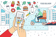 Food delivery app banner, flyer