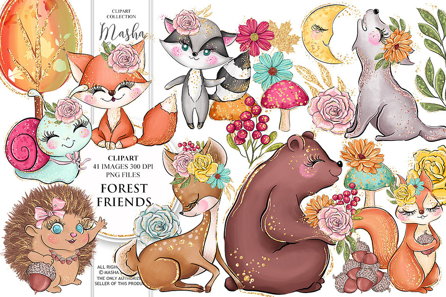 FOREST FRIENDS Clipart in Illustrations - product preview 8