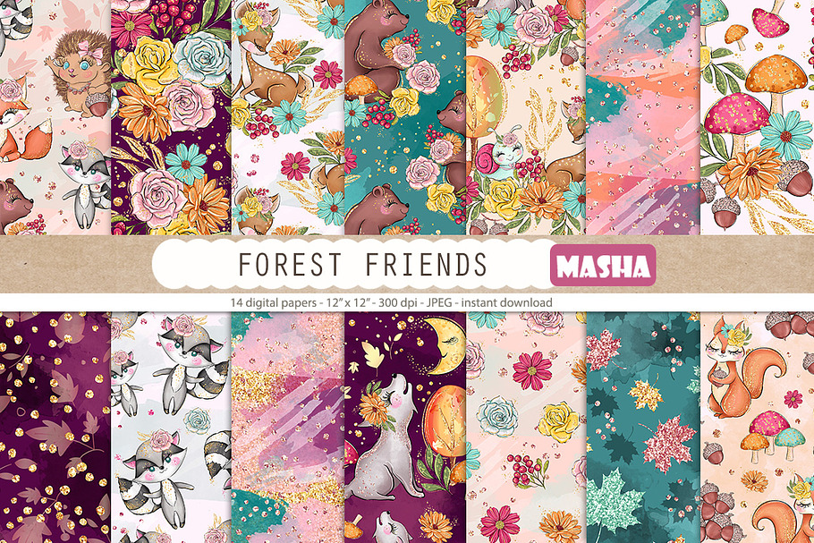 FOREST ANIMALS digital papers in Patterns - product preview 8