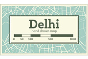 Delhi India Map in Retro Style.