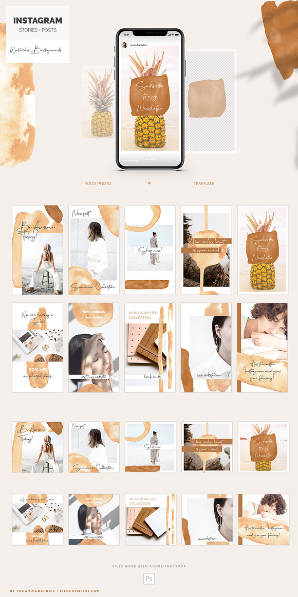Instagram Watercolor Posts + Stories in Instagram Templates - product preview 4