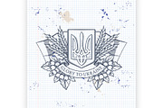 Sketch Ukrainian emblem and flag