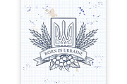 Sketch Ukrainian emblem and flag