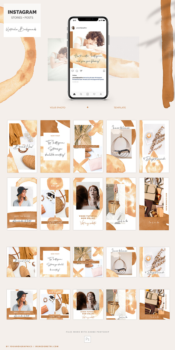 Instagram Watercolor Posts + Stories in Instagram Templates - product preview 7