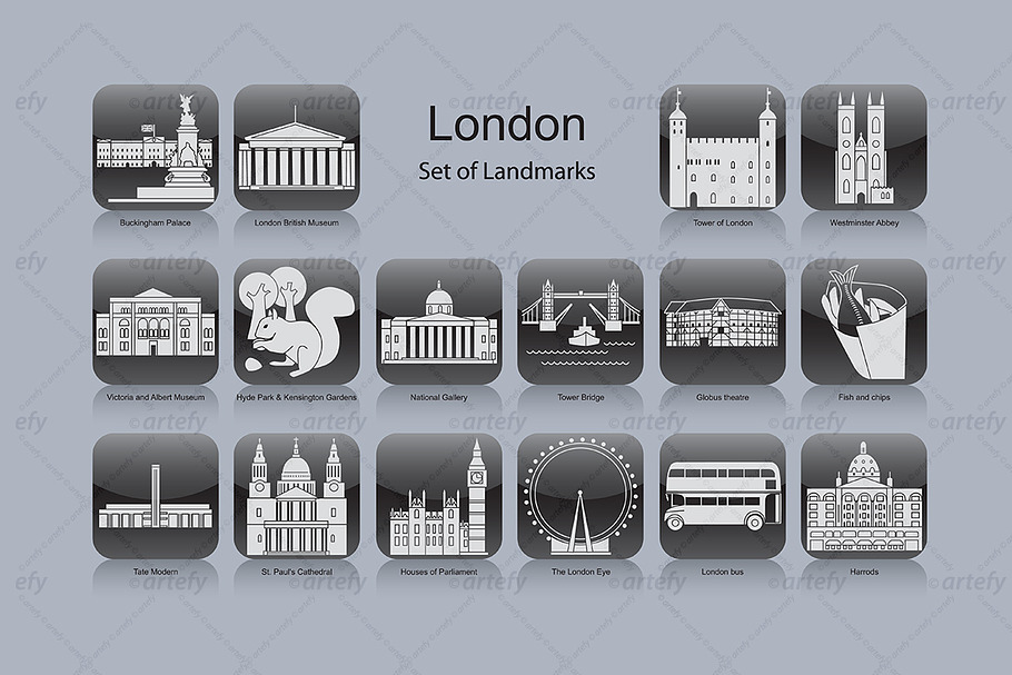 London landmark icons (16x)