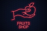 Hand hold apple neon sign.