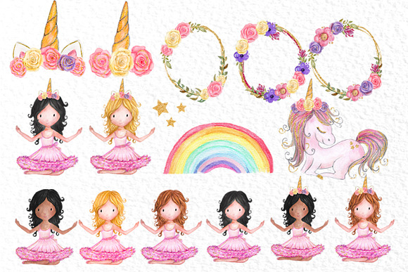 Rainbow Unicorn Clipart Girls in Illustrations - product preview 2