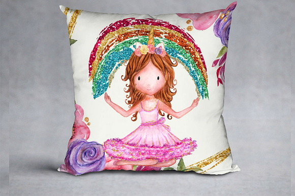Rainbow Unicorn Clipart Girls in Illustrations - product preview 4