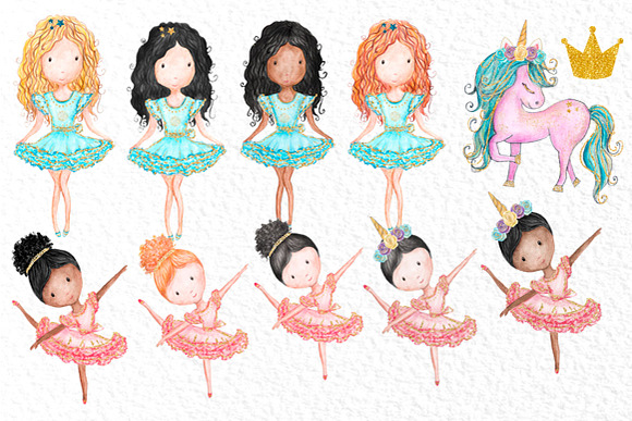 Watercolor girls clipart Ballerina in Illustrations - product preview 1