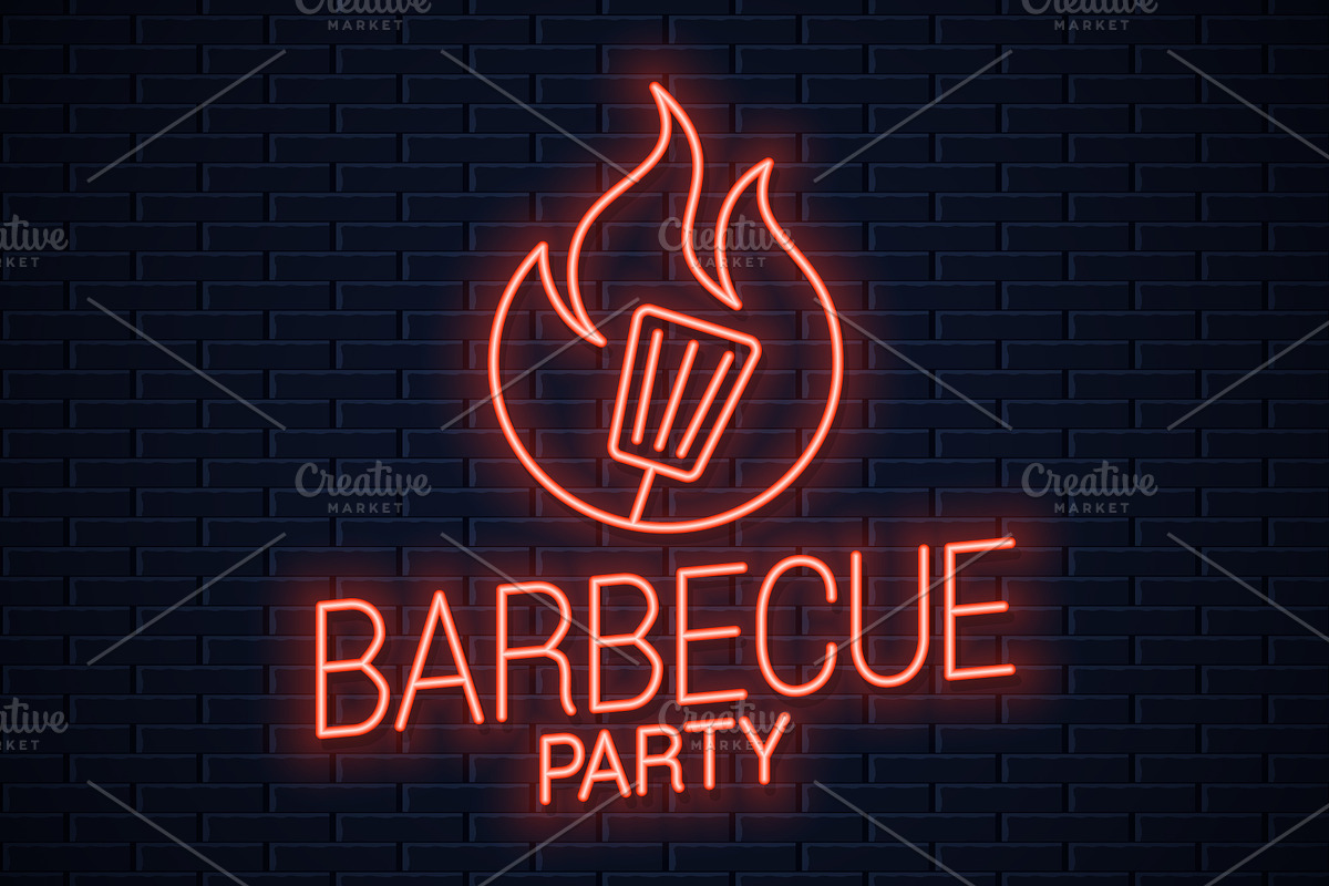 BBQ neon sign. Barbecue neon banner. in Illustrations - product preview 8