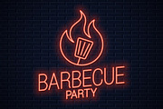BBQ neon sign. Barbecue neon banner.