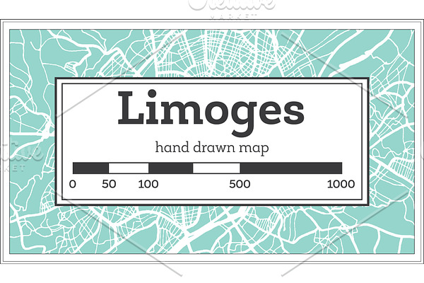 Limoges France City Map in Retro