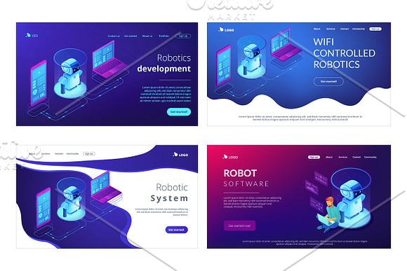 Robotics isometric landing pages in Landing Page Templates - product preview 2