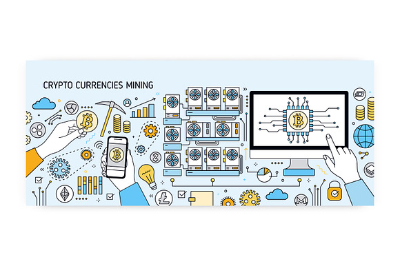 Cryptocurrency mining banner in Illustrations - product preview 2